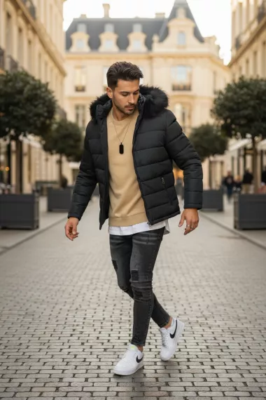 Geaca barbati groasa de iarna, imblanita neagra 2666